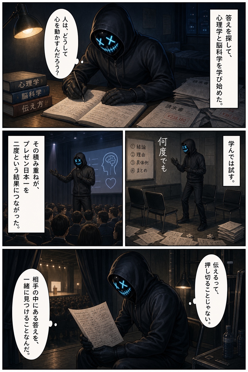 心理学と脳科学を学び、プレゼンの実践から伝えることの本質に気づくプロフィール漫画3ページ目