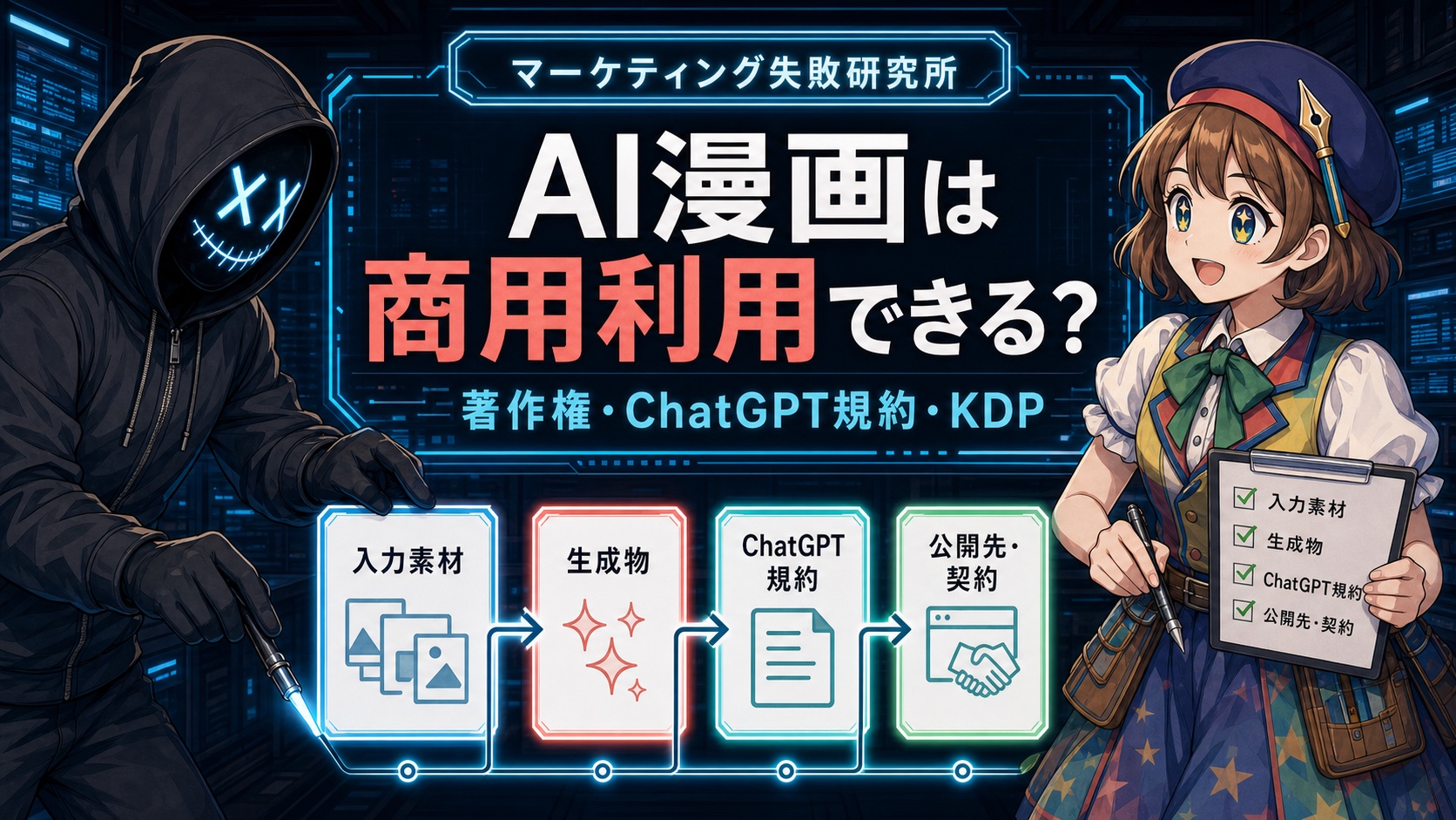 AI漫画は商用利用できる？著作権・ChatGPT規約・KDPの確認手順のアイキャッチ