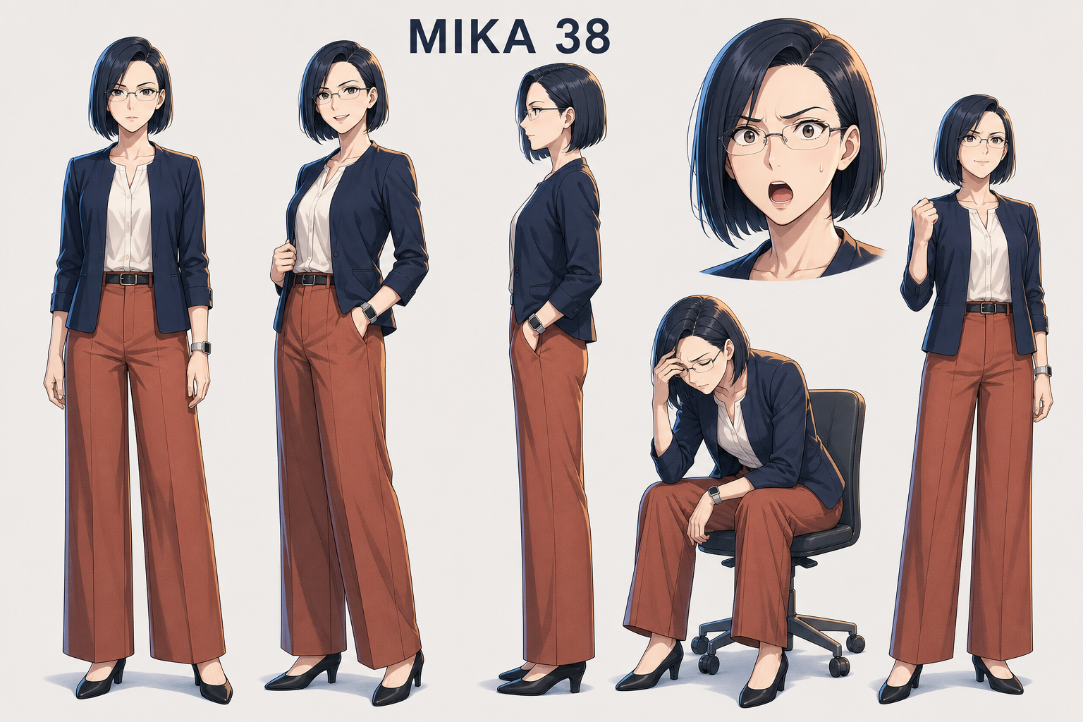 MIKAの正面・側面・表情・服装を固定するキャラクターシート
