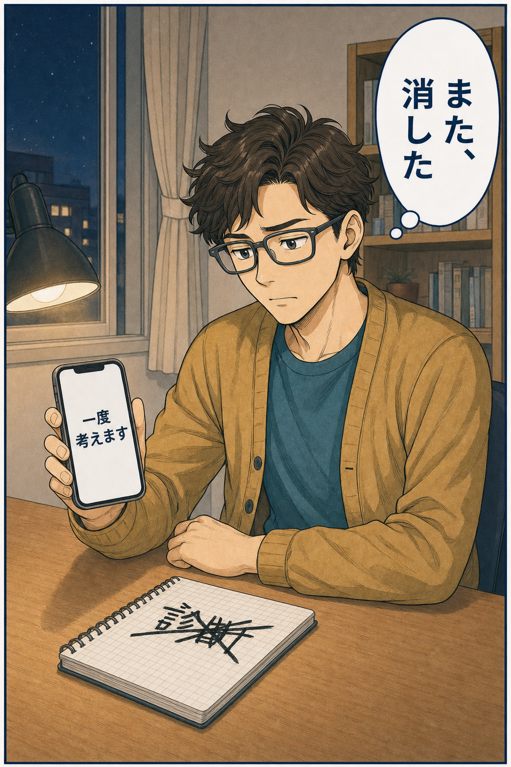 見込み客から一度考えますと届き、消した診断案を惜しむSOTAの漫画